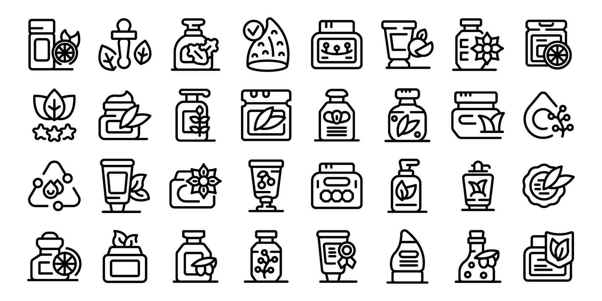 Organic skincare products icons set outline vector. Cosmetic beauty vector
