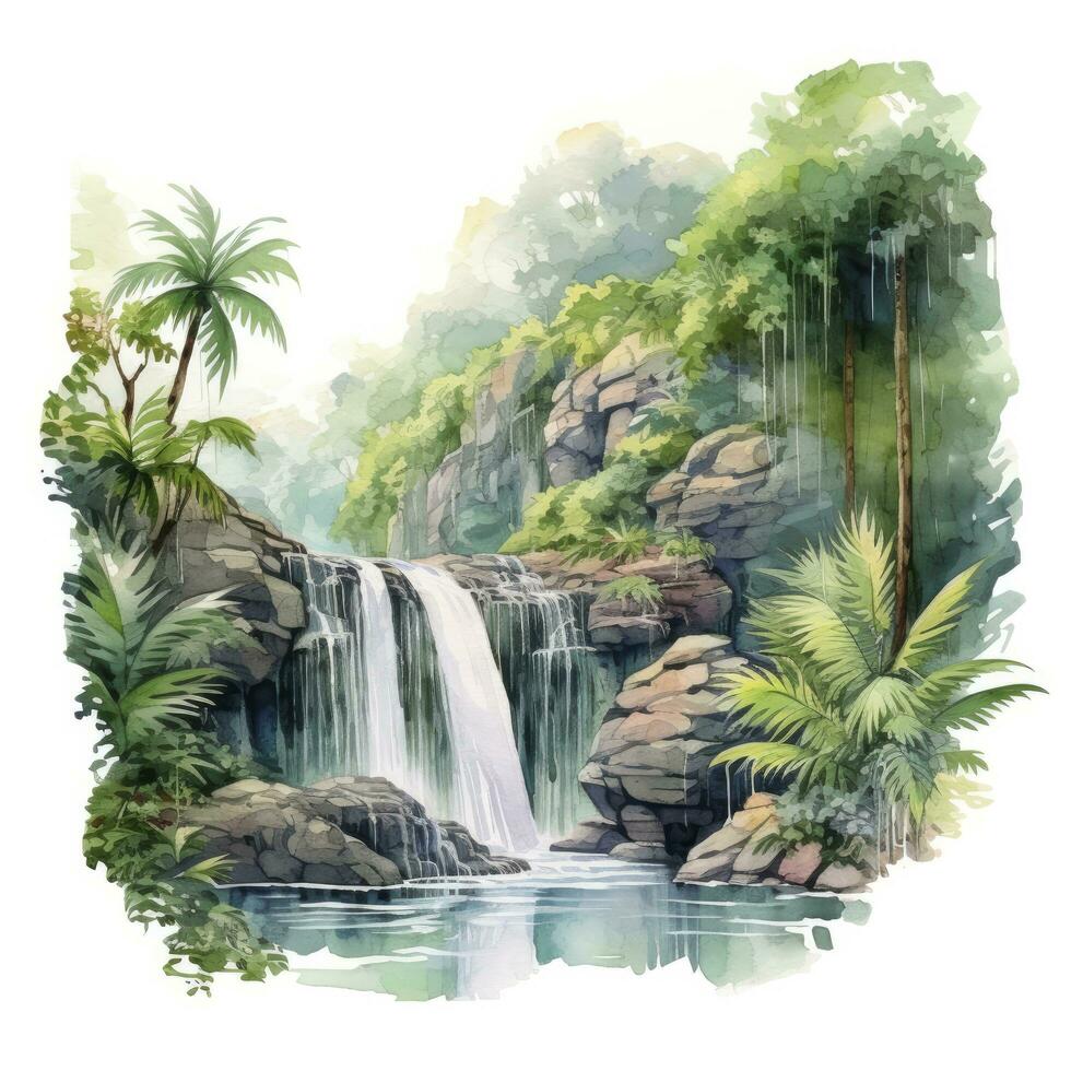 AI generated Green tropical waterfall in the forest. AI Generated photo