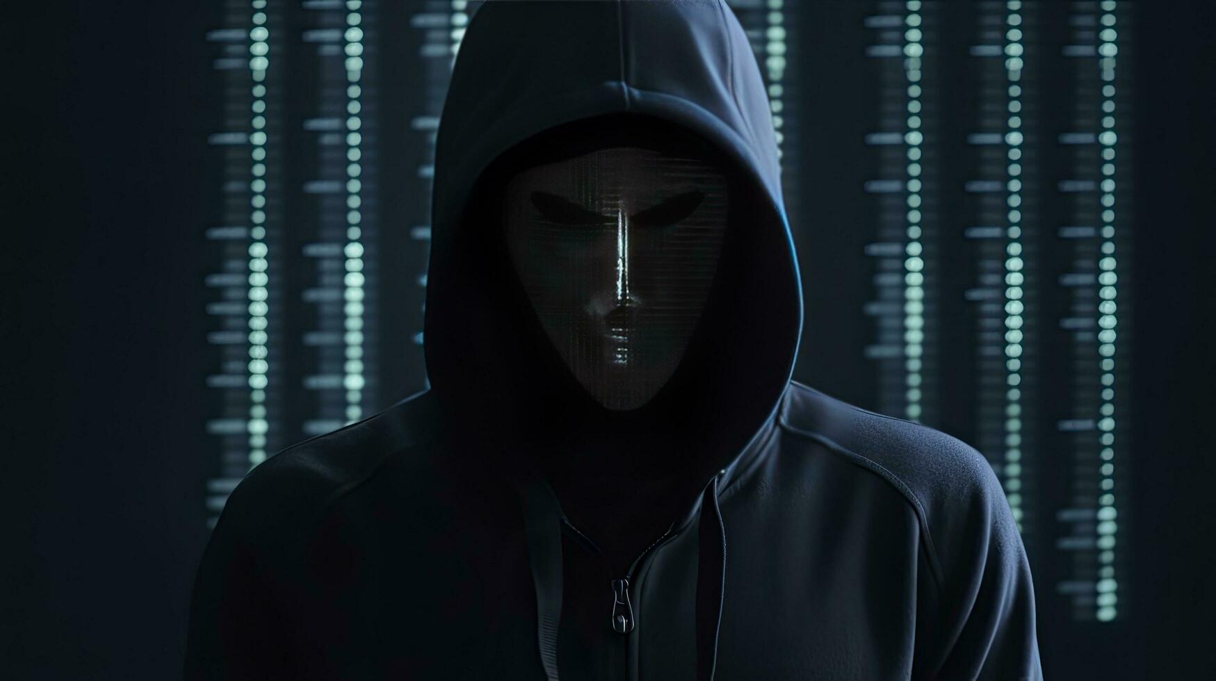 ai generado binario intriga. anónimo robótico hacker concepto de hackear. ai generado foto