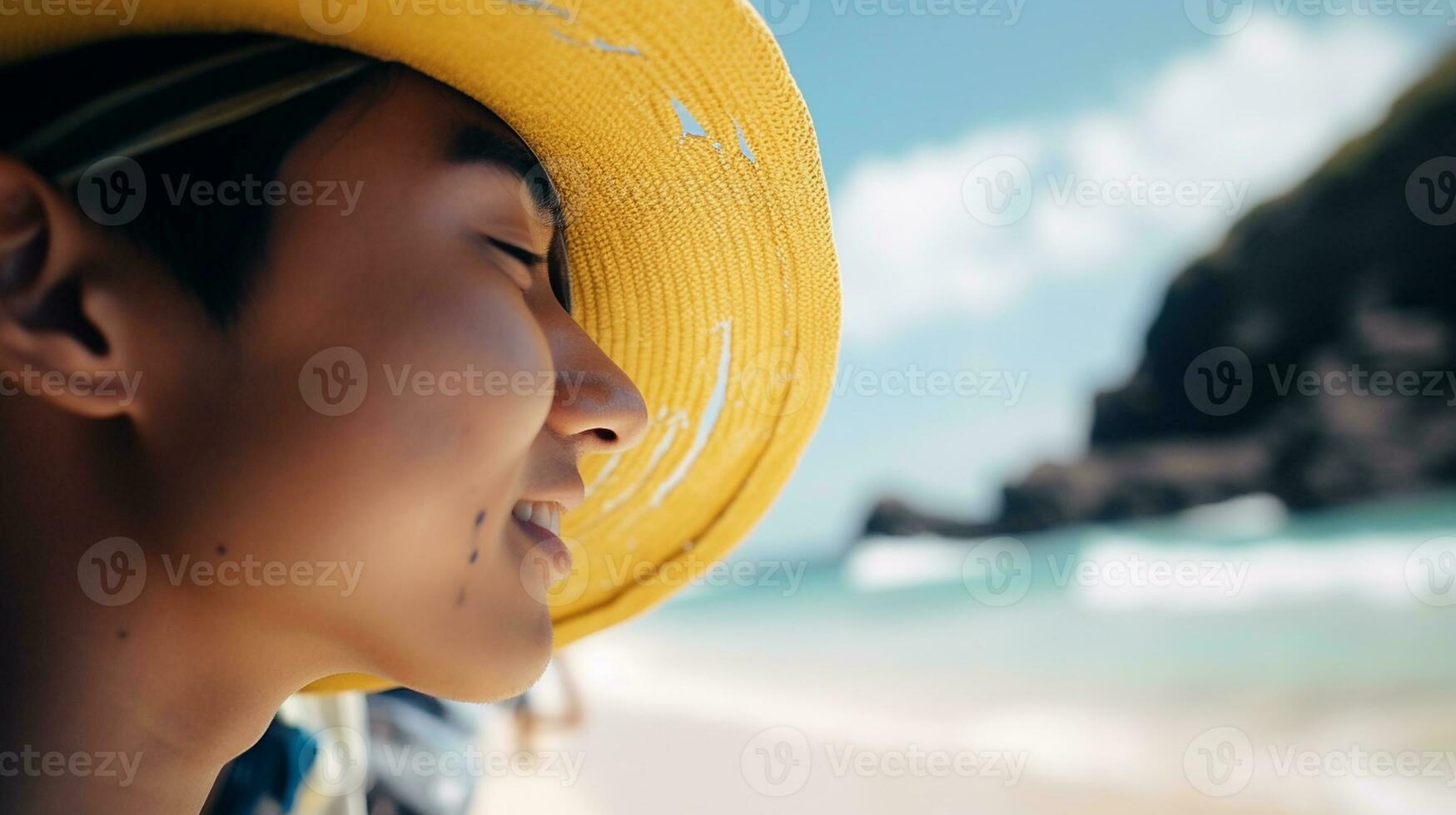 AI generated a photograph of traveler or backpaker in the beach with a many style and many angle photo