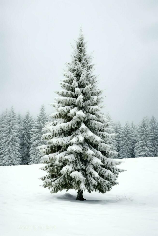 Pine trees or decorated christmas tree covered by snow on beautiful winter. Christmas theme outdoors by AI Generated photo