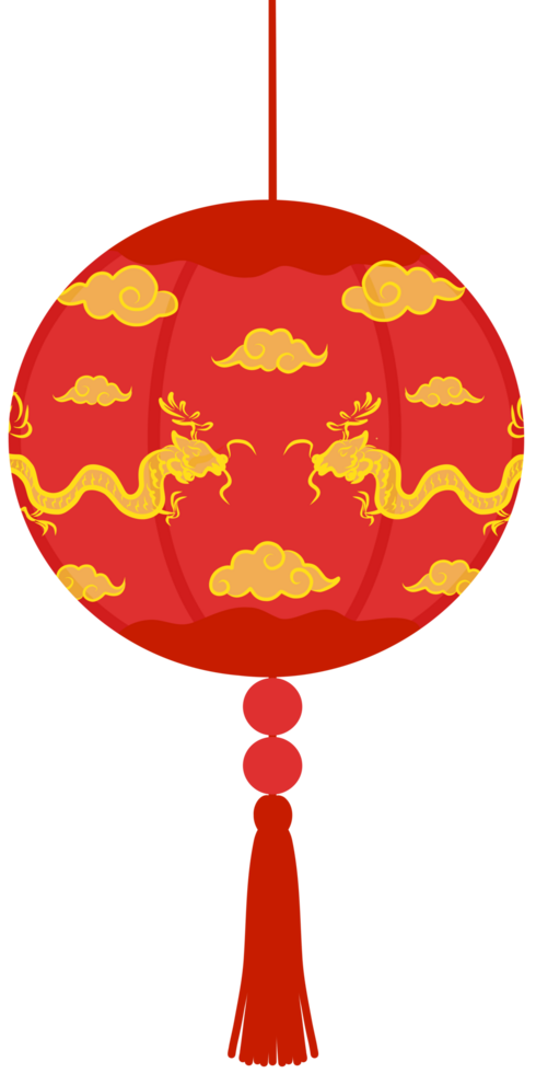 Chinese lantern decoration for lunar new year, golden dragon and cloud motifs png