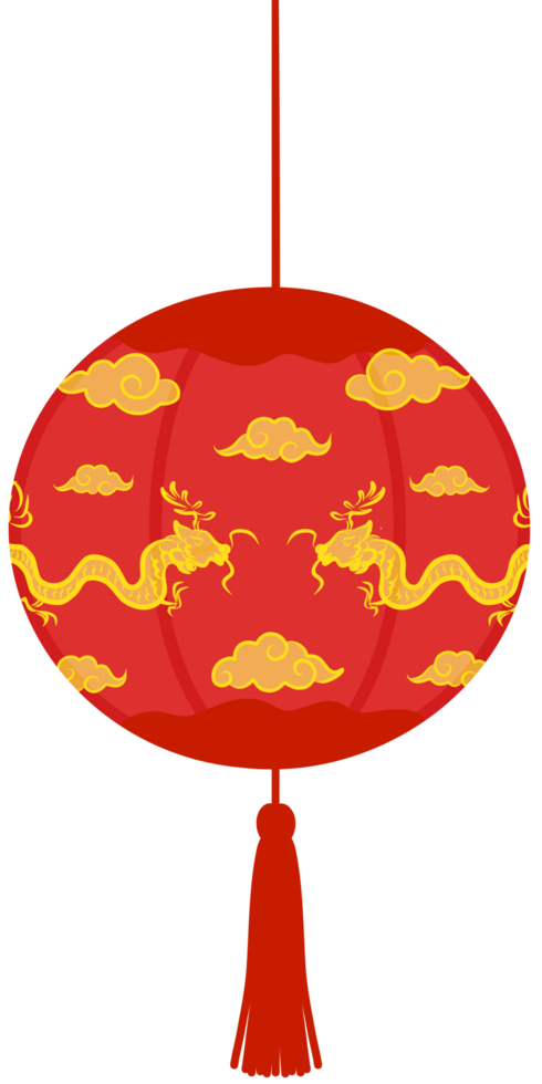 Chinese lantern decoration for lunar new year, golden dragon and cloud motifs png