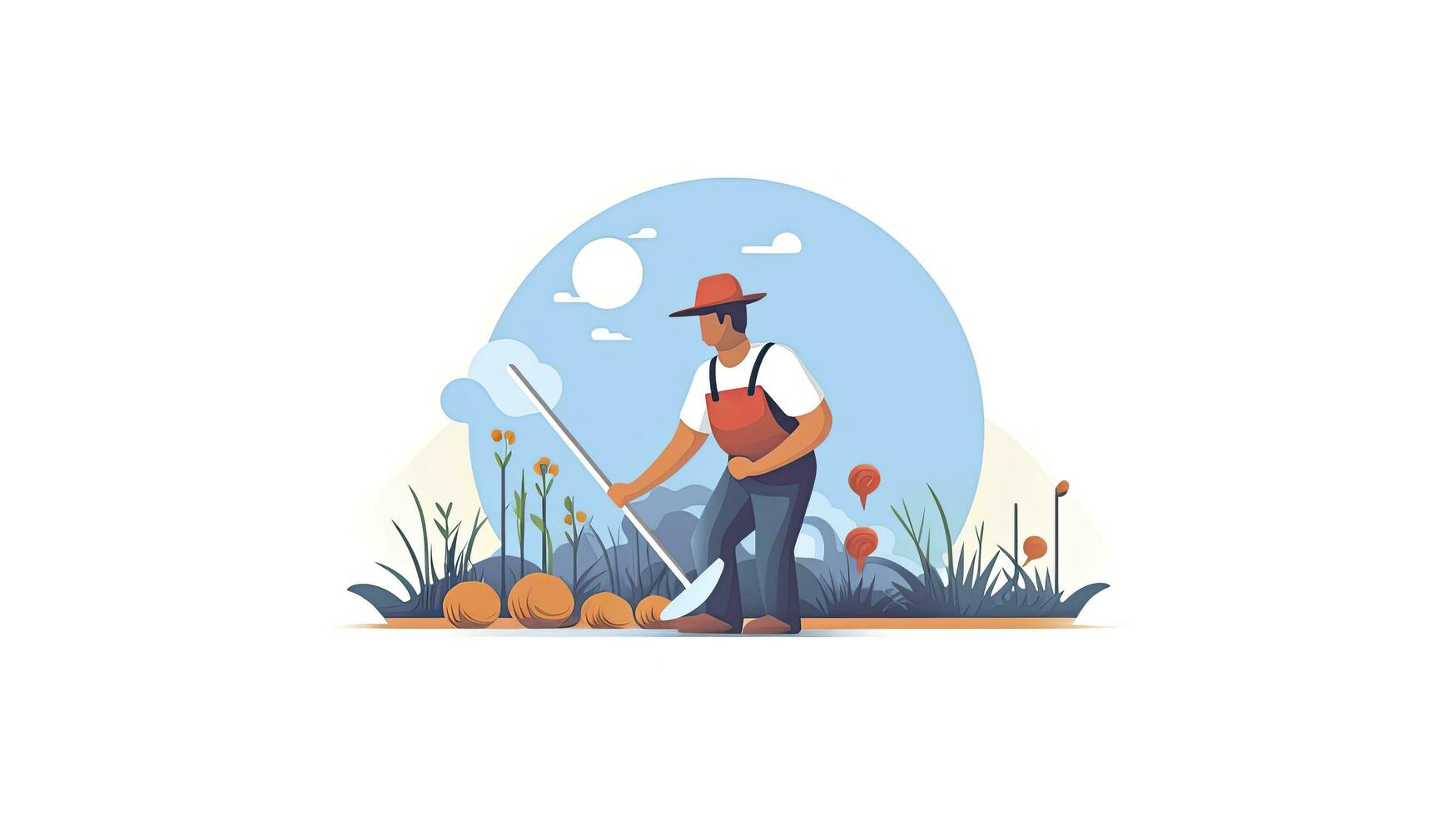 AI generated Minimalist UI illustration of a farmer harvesting crops in a flat illustration style on a white background photo