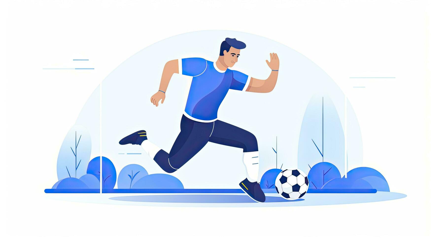 AI generated Minimalist UI illustration of a football player scoring a goal in a flat illustration style on a white background photo