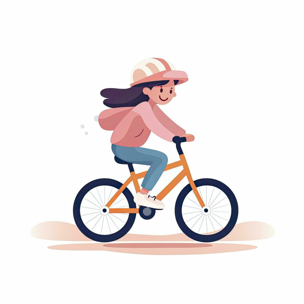 AI generated Minimalist UI illustration of a child learning to ride a bike in a flat illustration on a white background photo