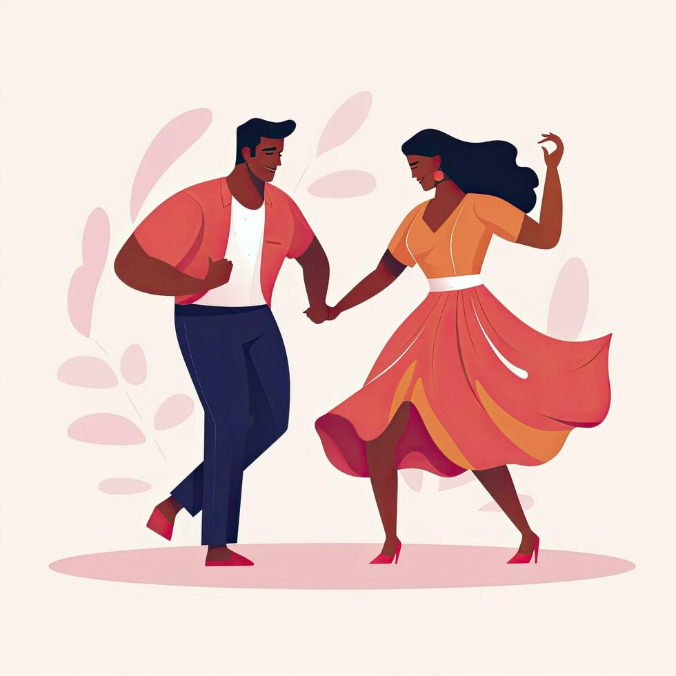 AI generated Minimalist UI illustration of a couple dancing salsa in a flat illustration style on a white background photo