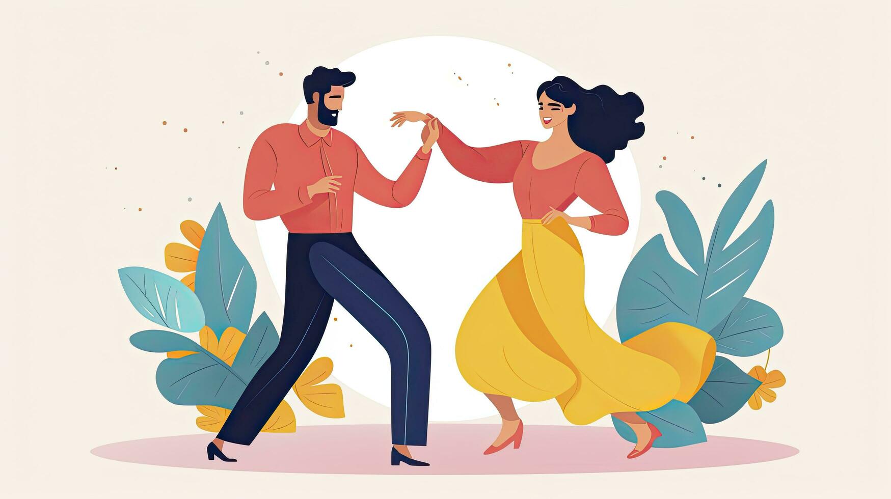 AI generated Minimalist UI illustration of a couple dancing salsa in a flat illustration style on a white background photo