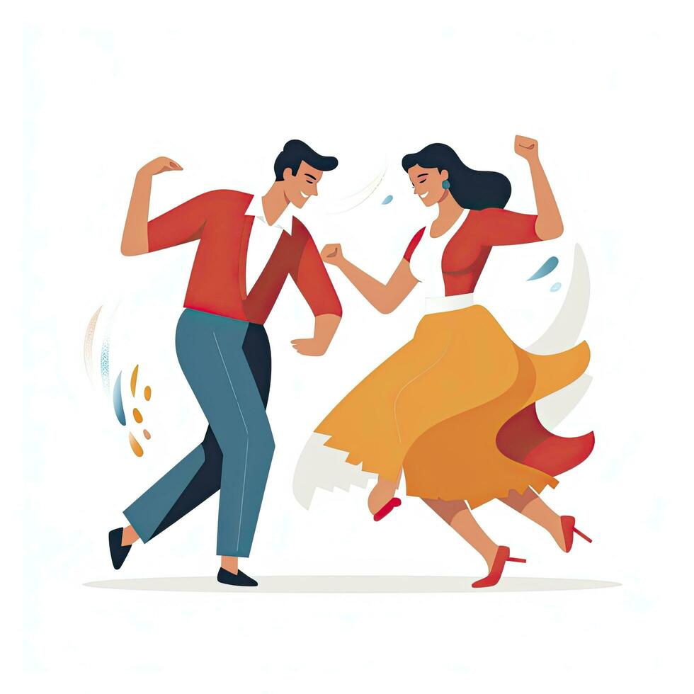 AI generated Minimalist UI illustration of a couple dancing salsa in a flat illustration style on a white background photo