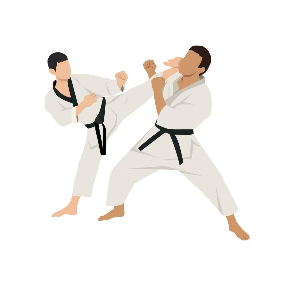 Fighting of two fighters in karate martial arts. vector