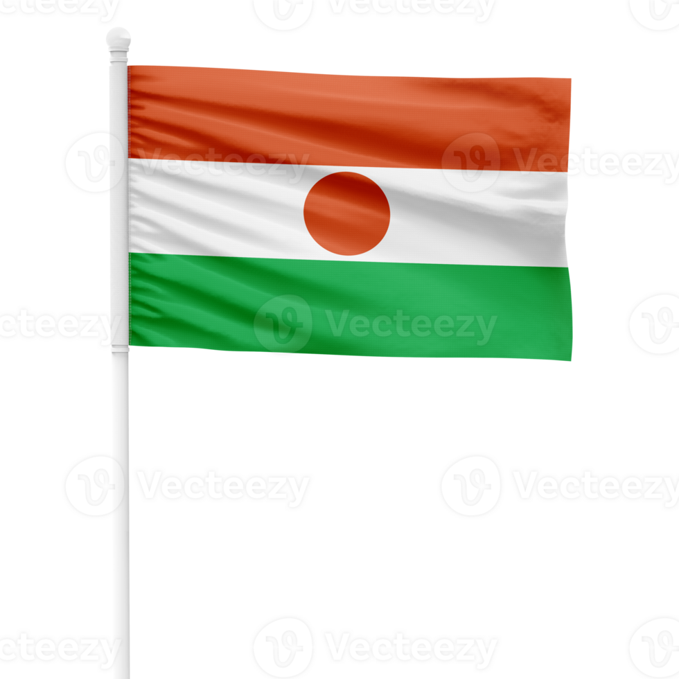 Realistic Niger Flag Waving on a White Metal Pole with Transparent Background png