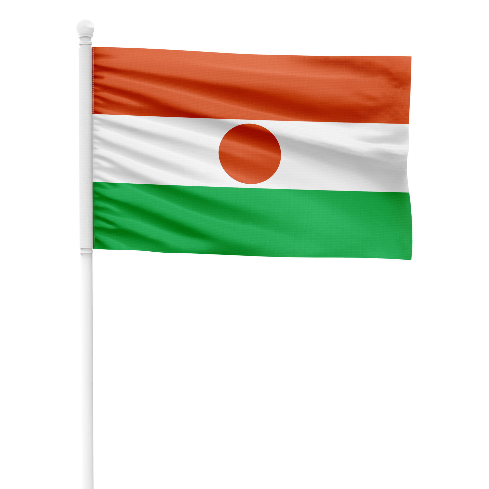 Realistic Niger Flag Waving on a White Metal Pole with Transparent