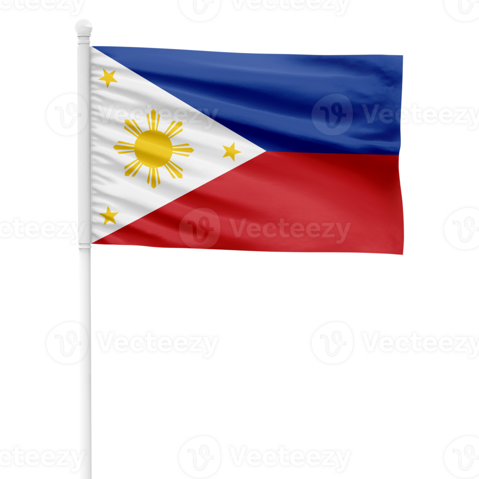 Realistic Philippines Flag Waving on a White Metal Pole with Transparent Background png