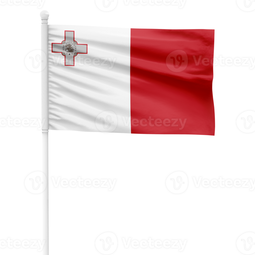 Realistic Malta Flag Waving on a White Metal Pole with Transparent Background png
