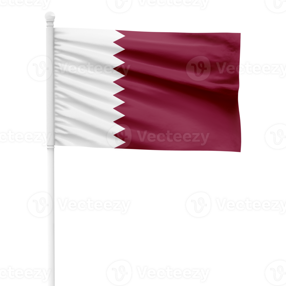 Realistic Qatar Flag Waving on a White Metal Pole with Transparent Background png