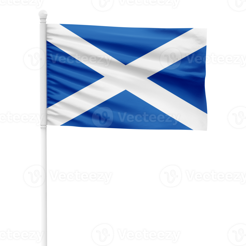 realistisch Schottland Flagge winken auf ein Weiß Metall Pole mit transparent Hintergrund png