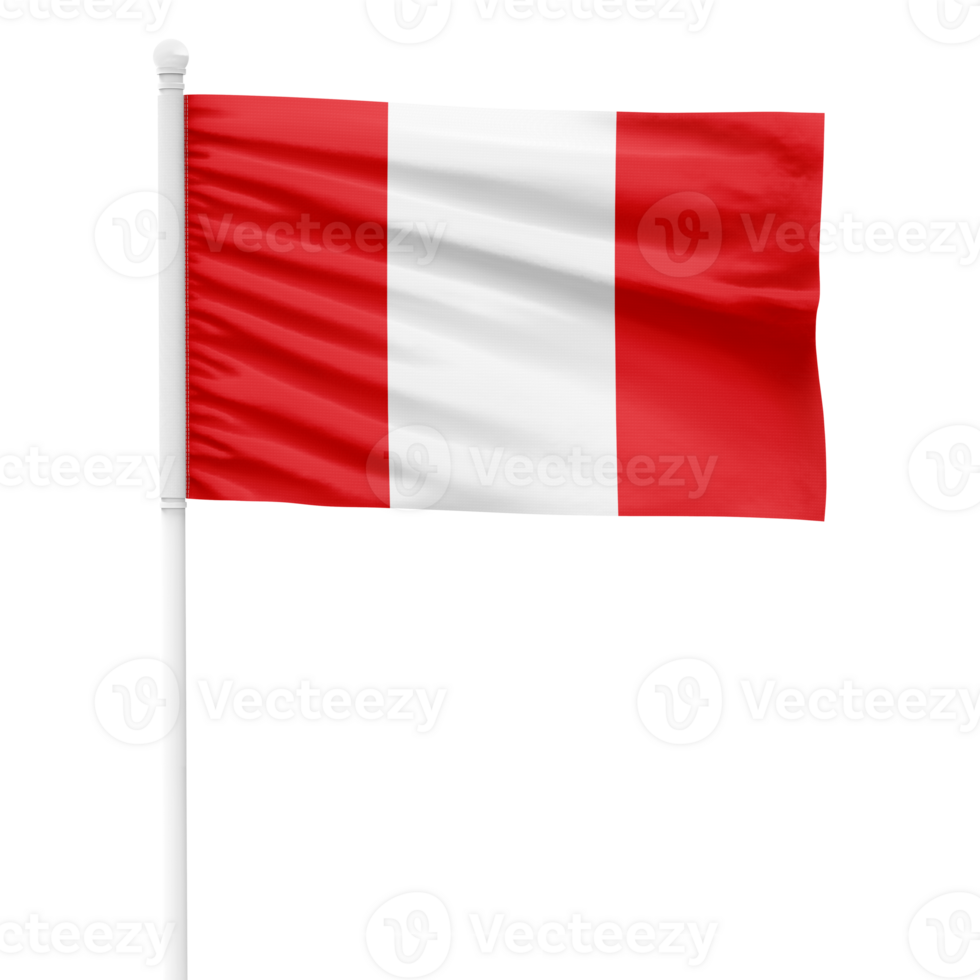 Realistic Peru Flag Waving on a White Metal Pole with Transparent Background png