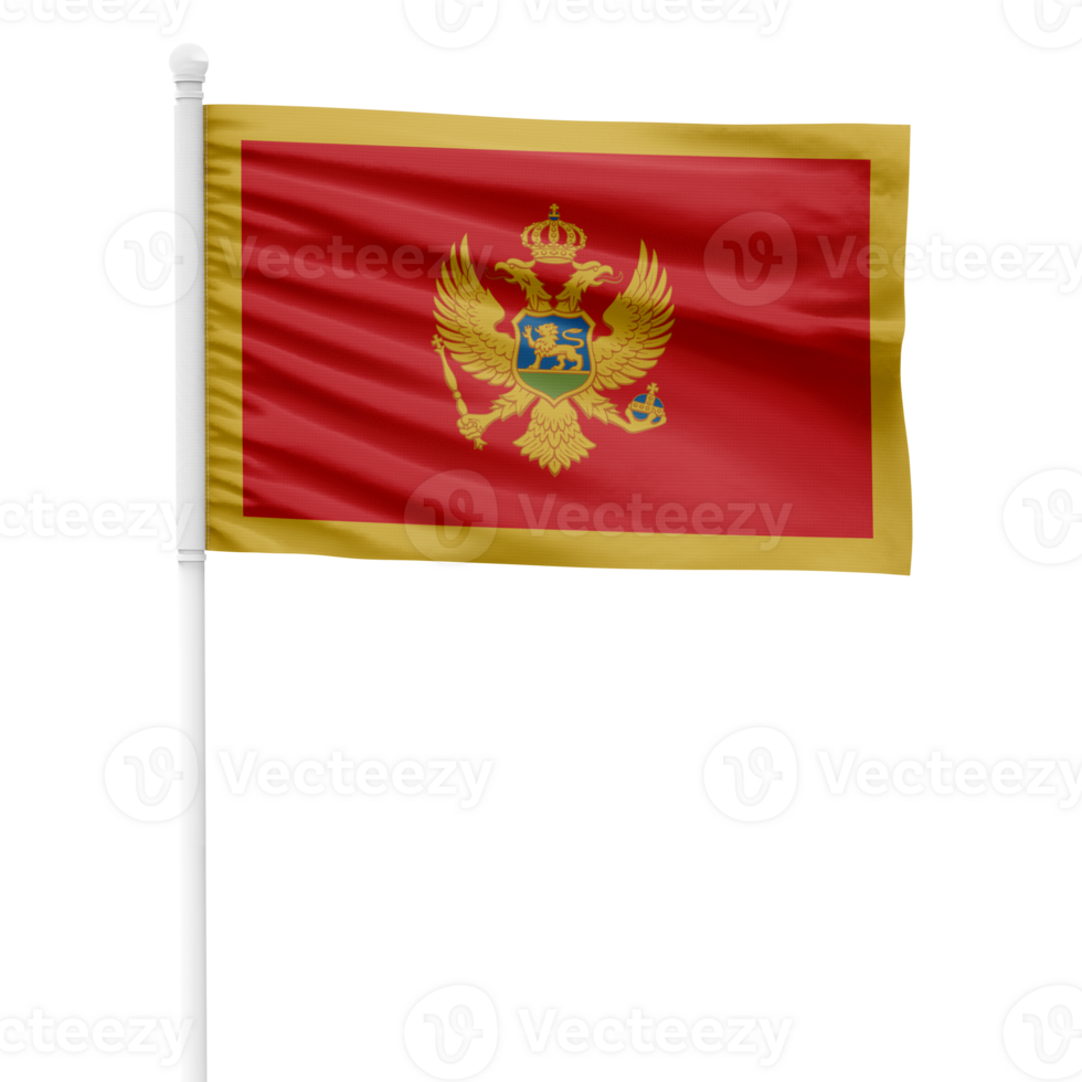 Realistic Montenegro Flag Waving on a White Metal Pole with Transparent Background png