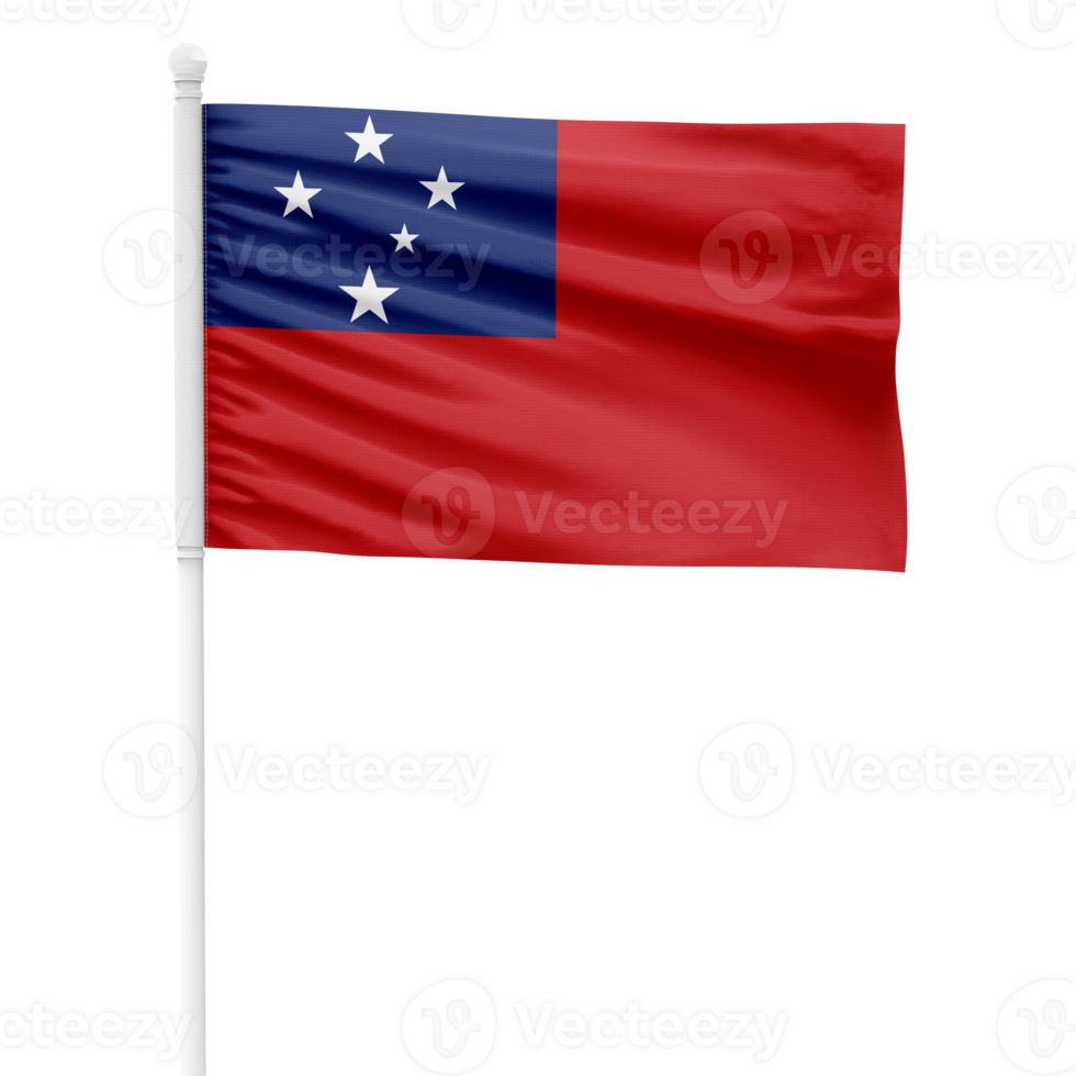 Realistic Samoa Flag Waving on a White Metal Pole with Transparent Background png