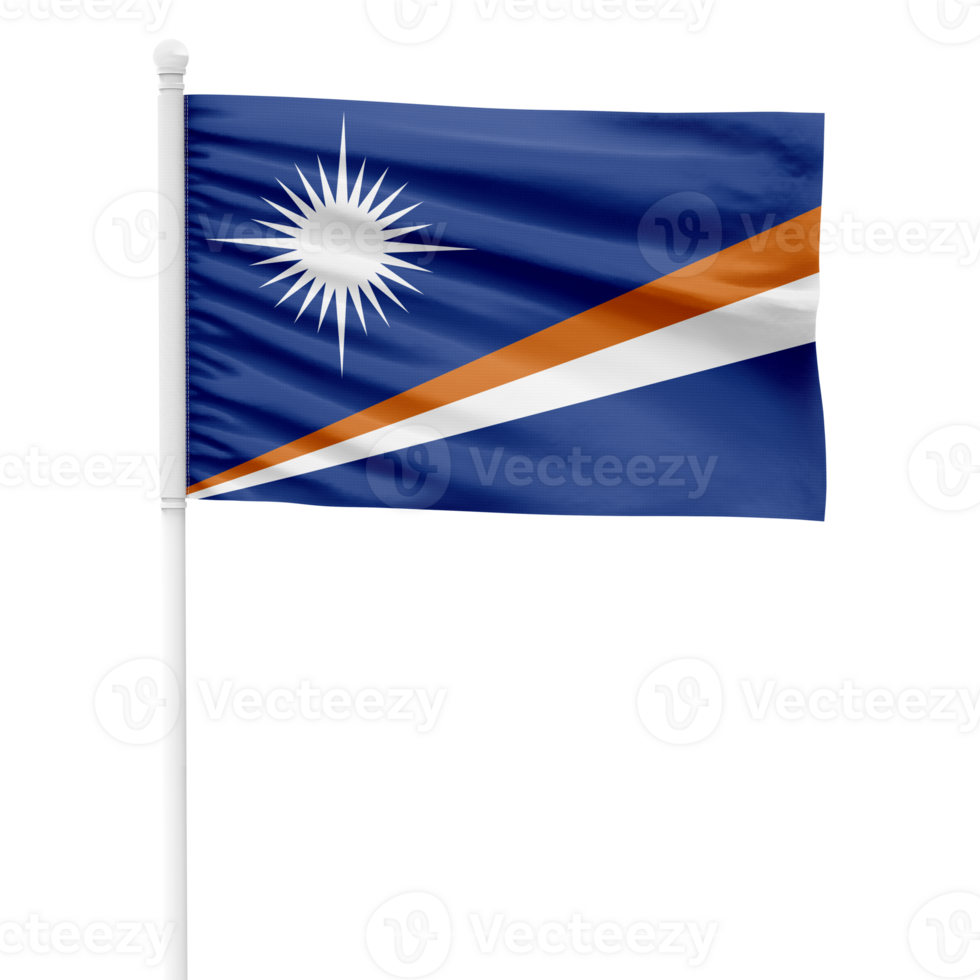 Realistic Marshall Islands Flag Waving on a White Metal Pole with Transparent Background png