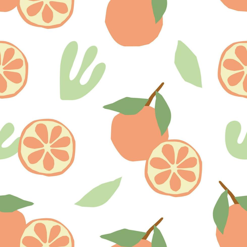 Fruit seamless pattern with botanical elements and oranges. Vector wallpaper  for textiles, natural product packaning or surface design