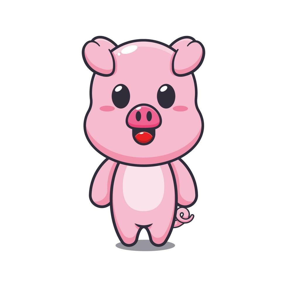 Cute pig cartoon vector illustration.