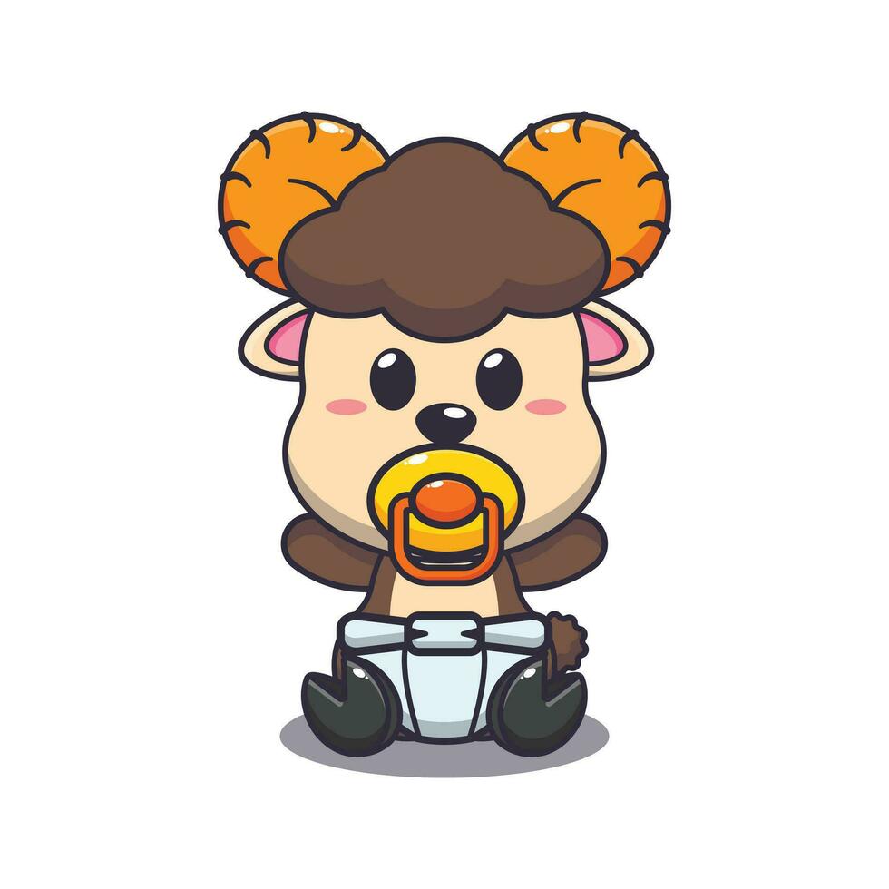 Cute baby ram sheep cartoon vector illustration.