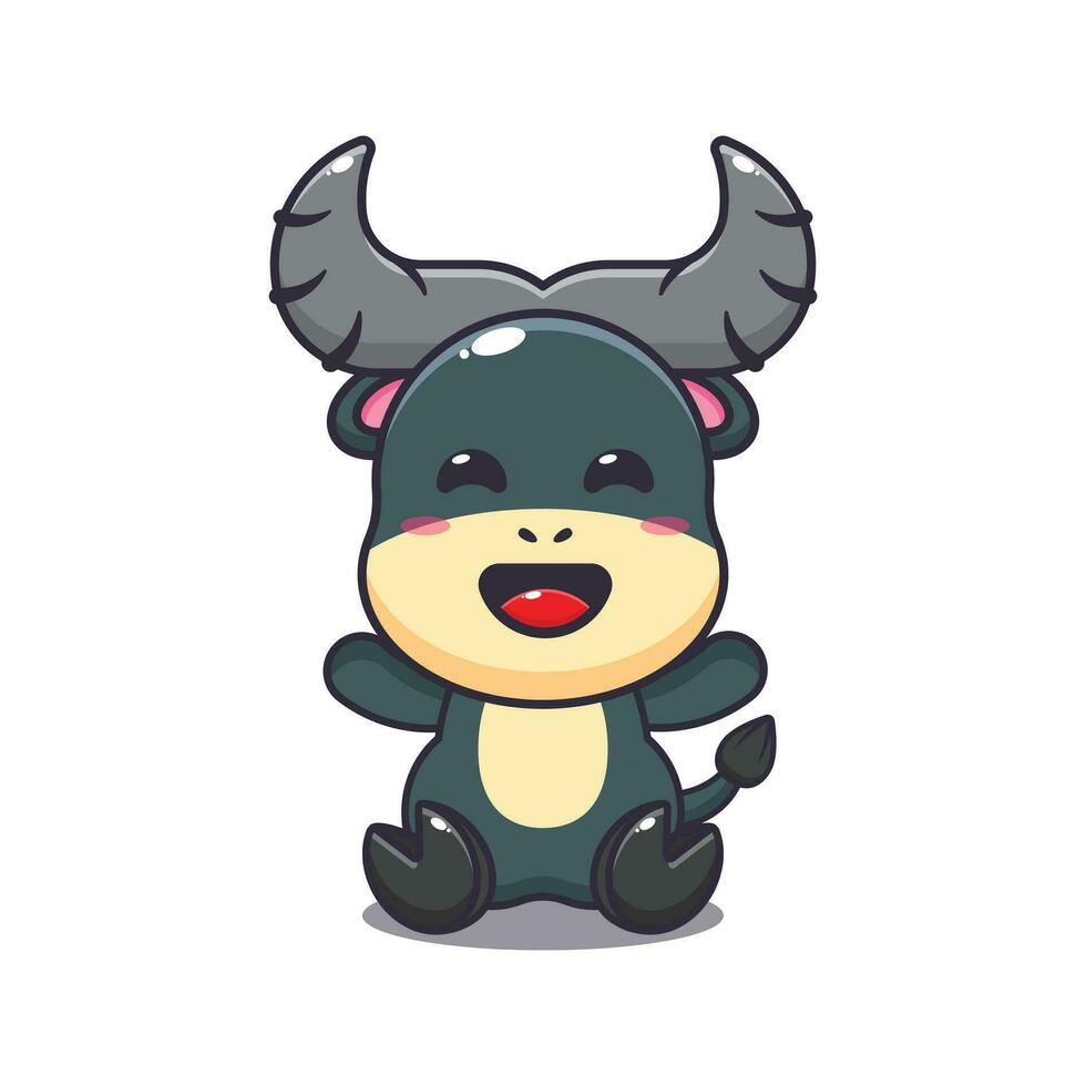 Cute buffalo cartoon vector illustration.