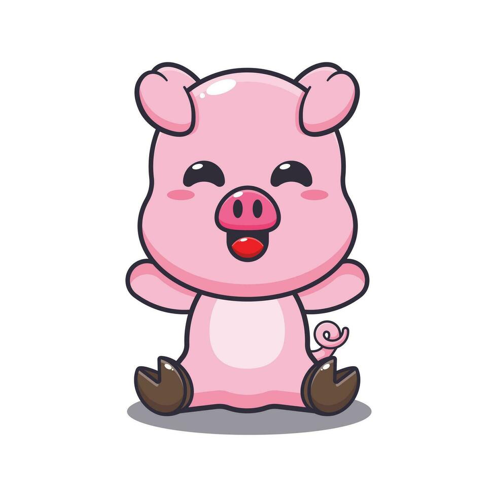 Cute pig cartoon vector illustration.