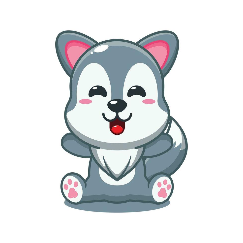 Cute wolf cartoon vector illustration.