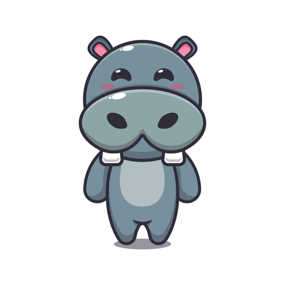 Cute hippo cartoon vector illustration.