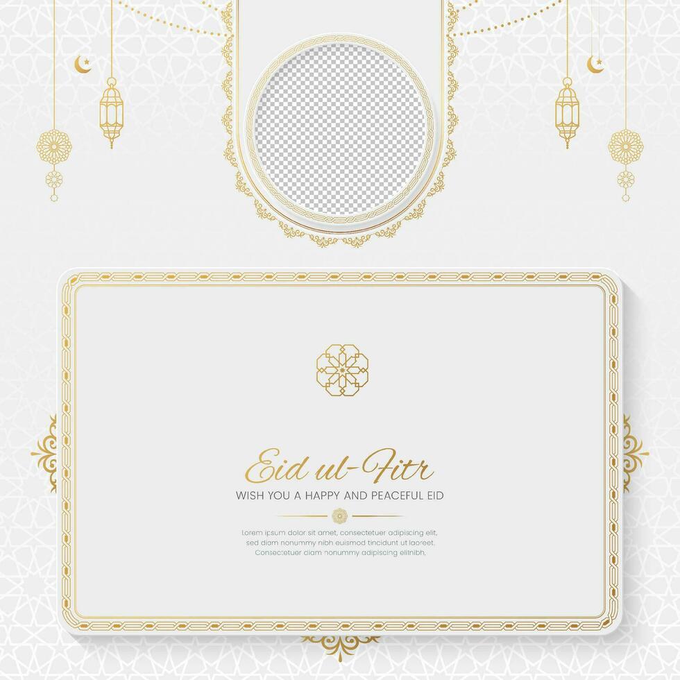 Eid al Fitr Mubarak Islamic white and golden social media post template vector