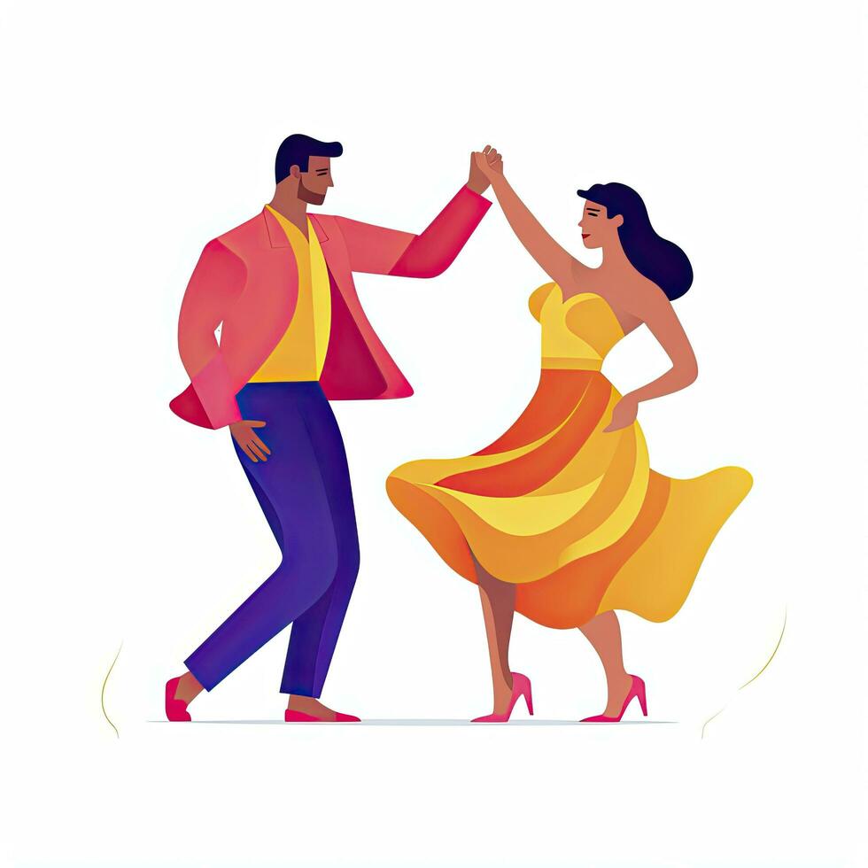 ai generado minimalista ui ilustración de un Pareja bailando salsa en un plano ilustración estilo en un blanco antecedentes foto