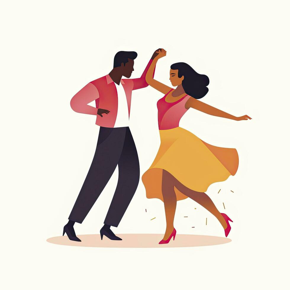 AI generated Minimalist UI illustration of a couple dancing salsa in a flat illustration style on a white background photo