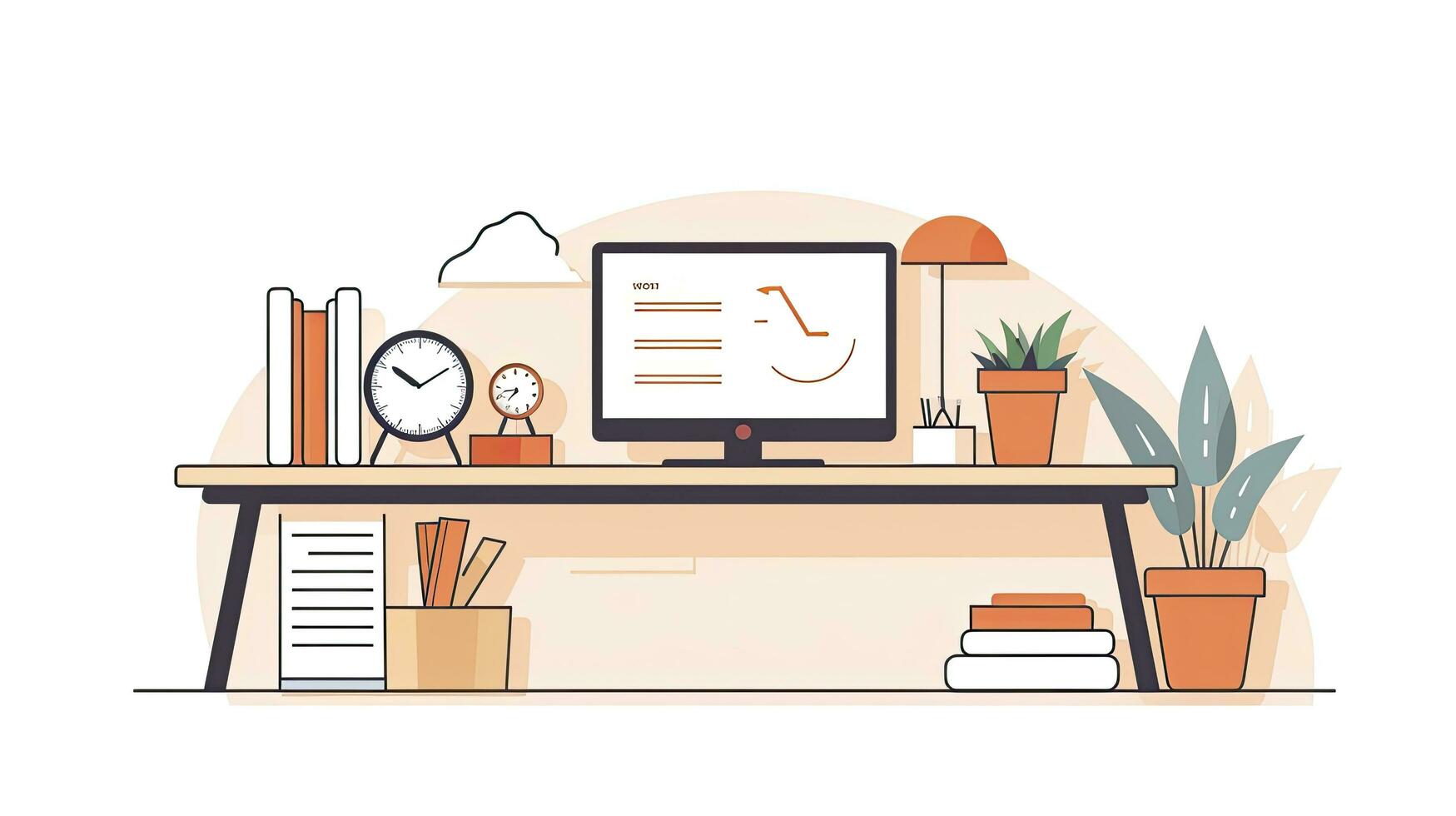 AI generated Sleek Minimalist Home Office Setup with Desktop Flat Illustration photo