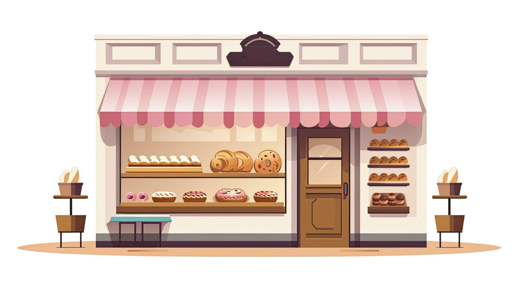 AI generated Charming Bakery Storefront Illustration - Minimalist Design with Displayed Pastries photo