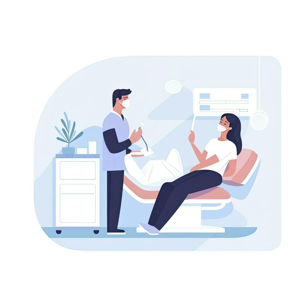 AI generated Minimalist UI illustration of a dentist performing a check-up in a flat illustration style on a white background photo