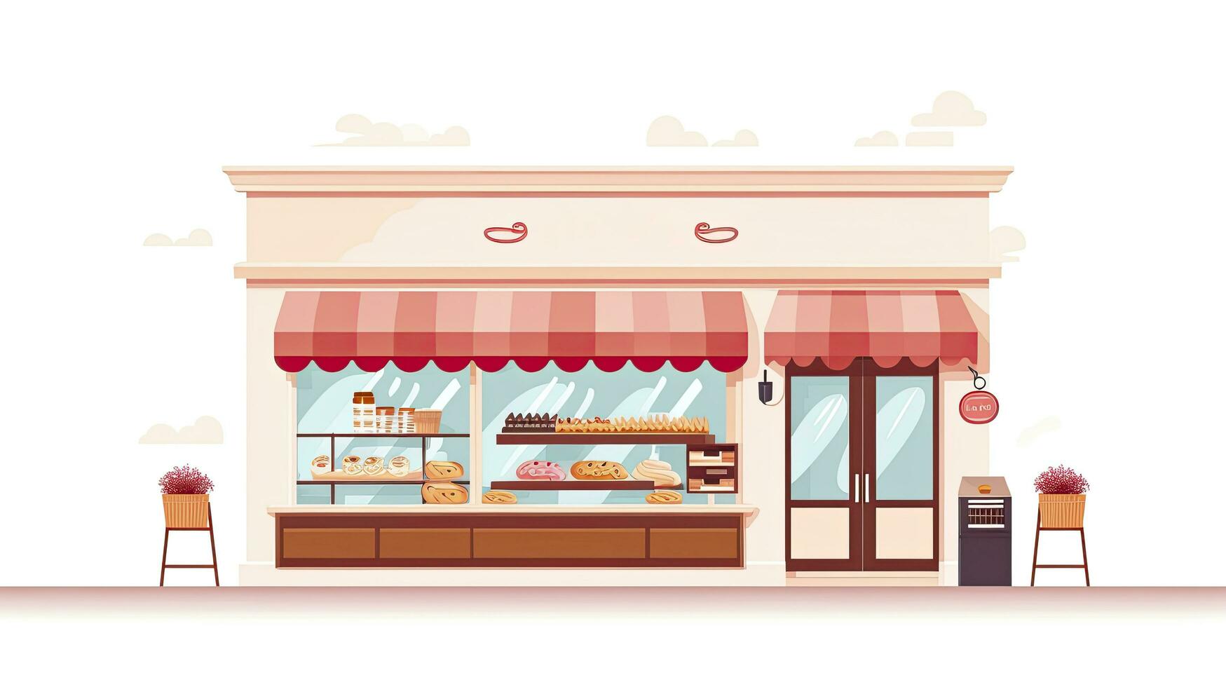 AI generated Charming Bakery Storefront Illustration - Minimalist Design with Displayed Pastries photo