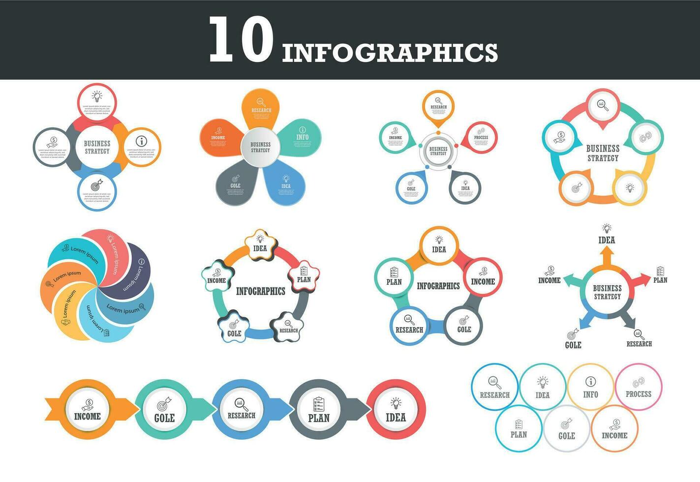 The Biggest Infographics Bundle Ever - includes 10  presentation infographics template Sets. vector