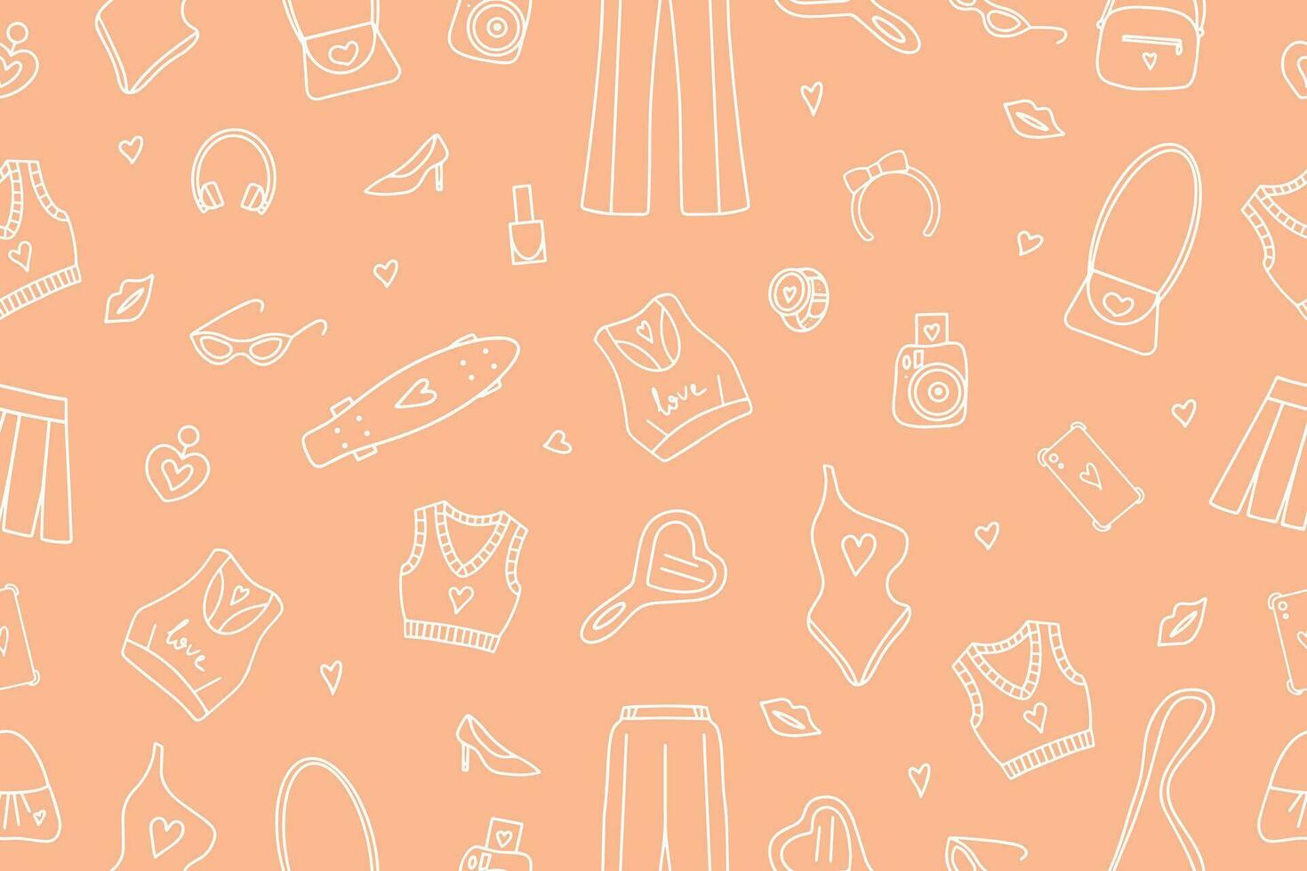 Seamless fashionable pink patterns in Barbicore style. . Vector illustration