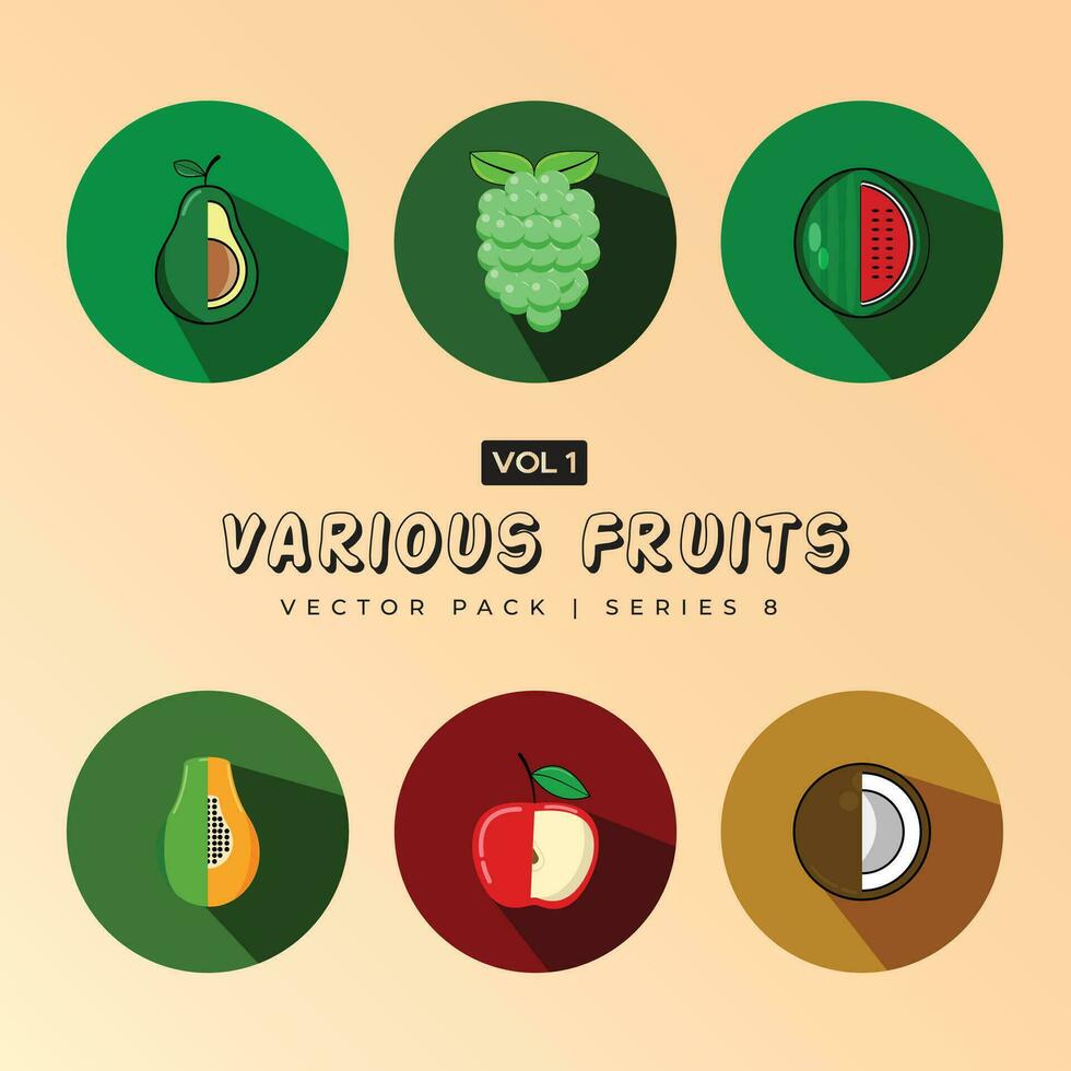 set of fruits illustration vector flat color icons with minimal flat design icon