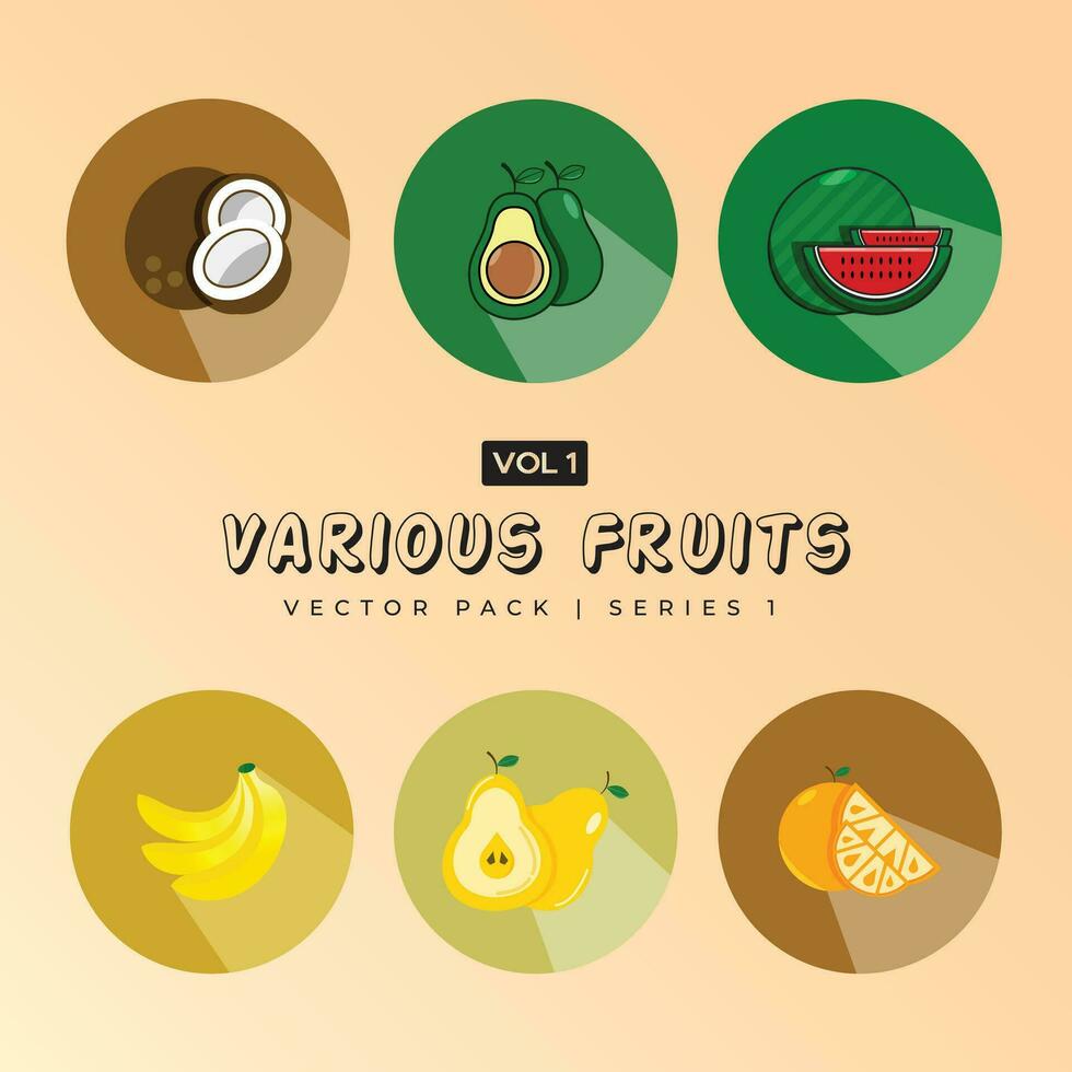Set of fruits illustration vector flat color icons - Abstract Fruit shapes art print design