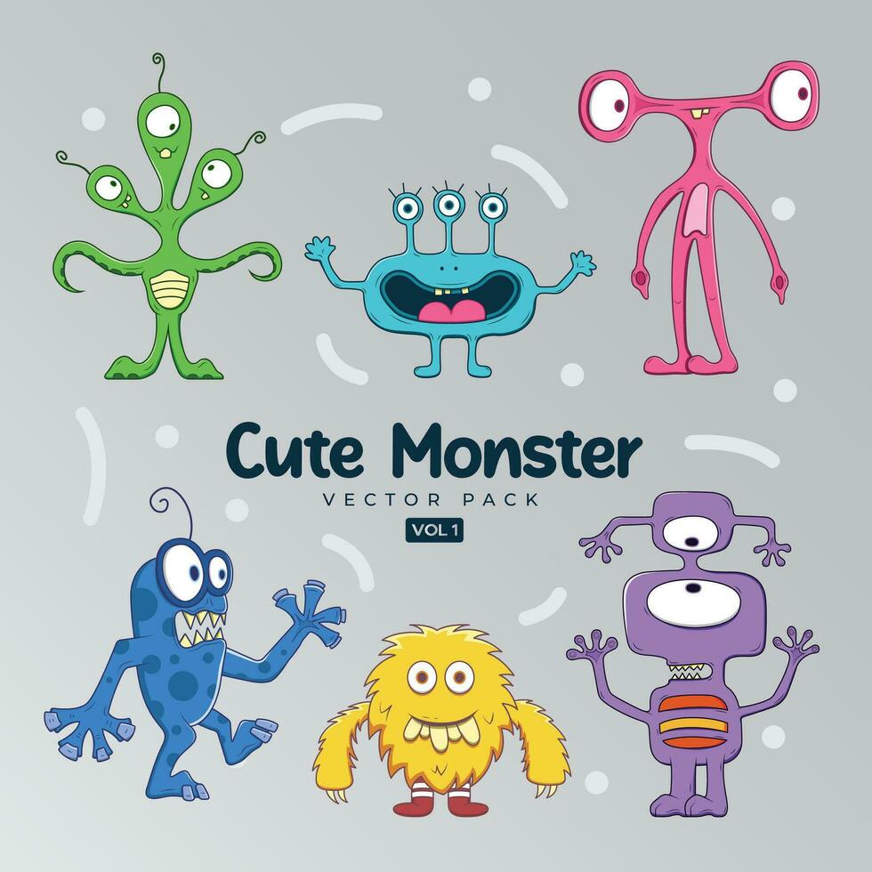 set of monsters collection - set of cute monsters - funny monster character set vector illustration