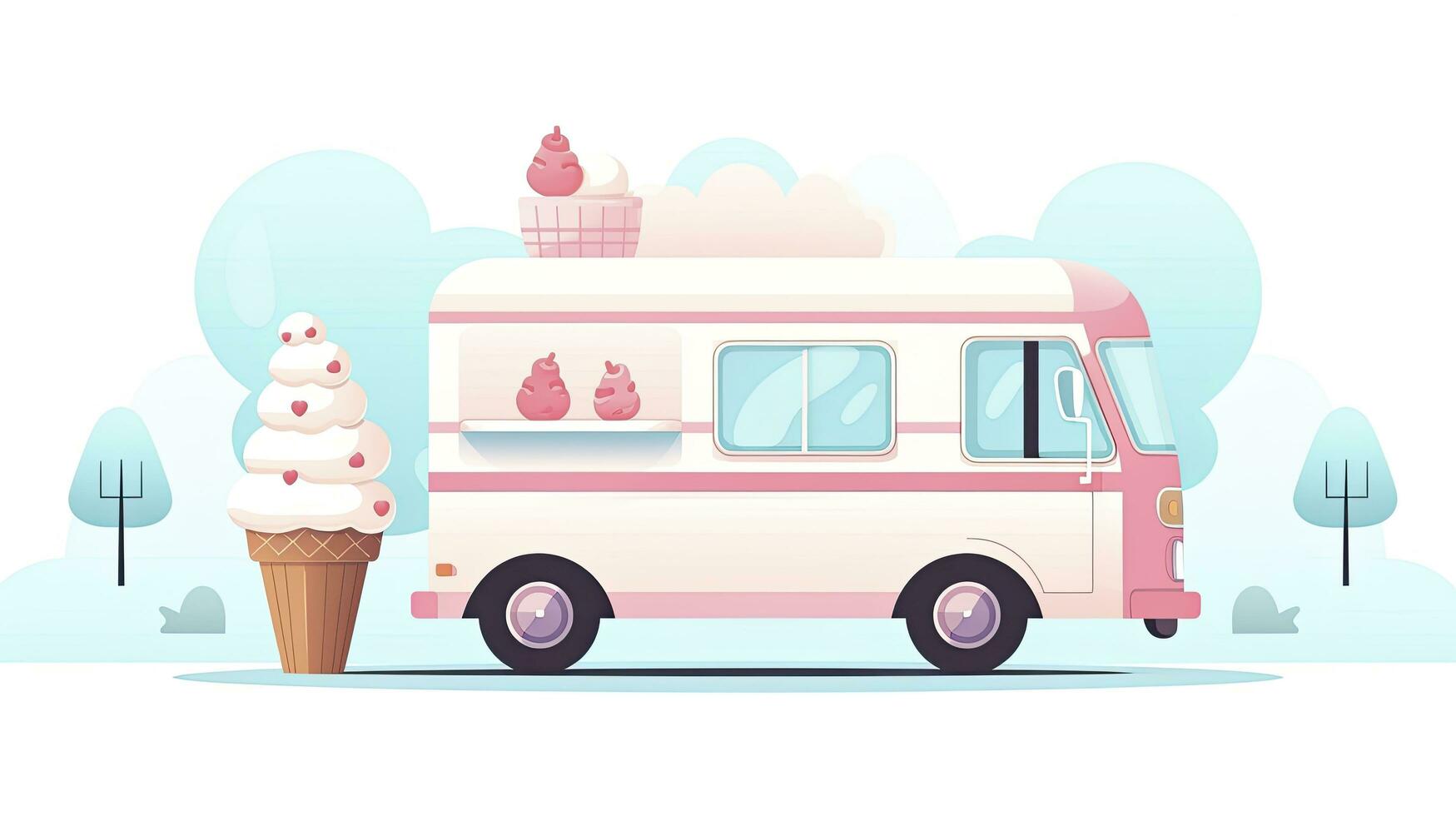 AI generated Charming Ice Cream Truck in Park Scene Minimalist UI, Flat Illustration photo