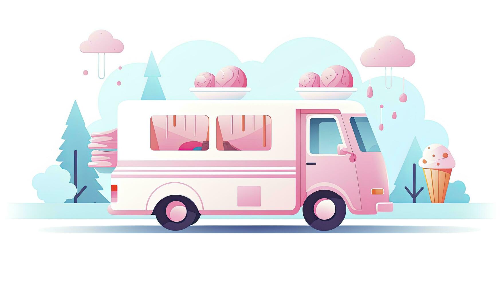 AI generated Charming Ice Cream Truck in Park Scene Minimalist UI, Flat Illustration photo