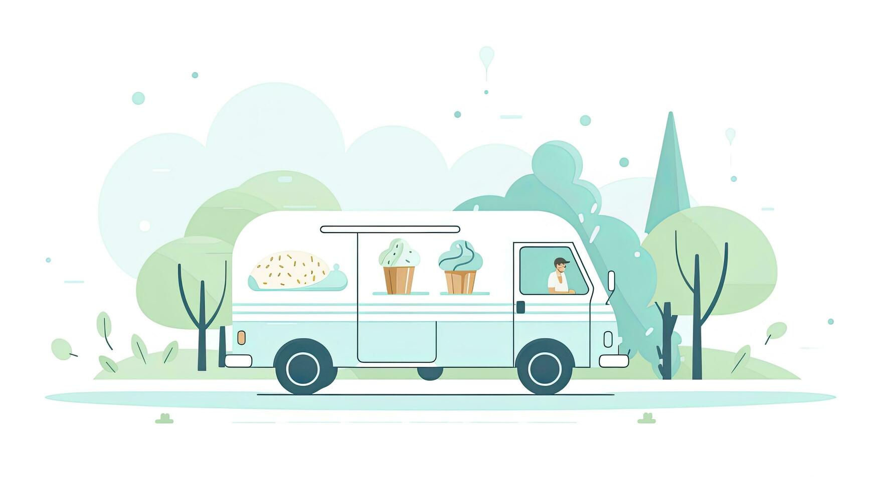 AI generated Charming Ice Cream Truck in Park Scene Minimalist UI, Flat Illustration photo