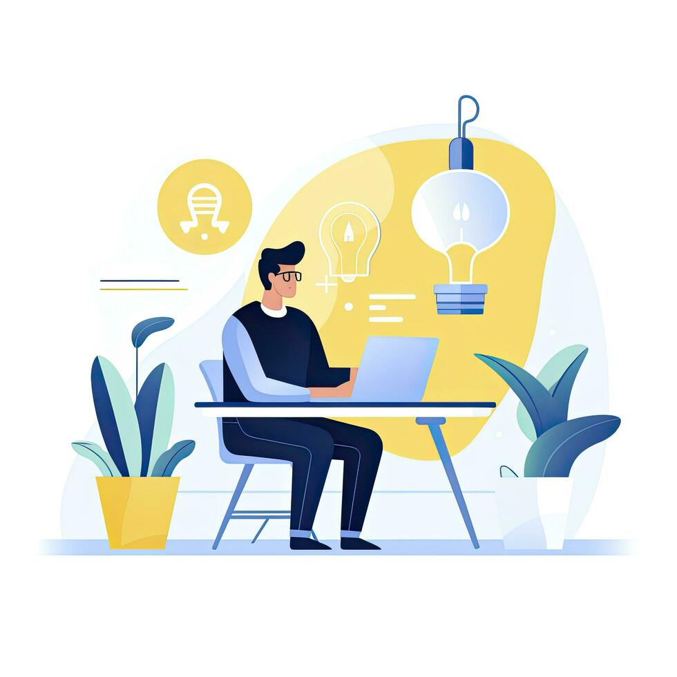 AI generated Minimalist UI illustration of an entrepreneur pitching a startup idea in a flat illustration on a white background photo