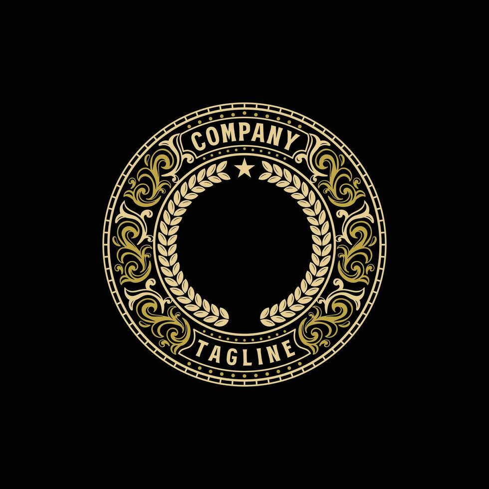 Circle Vintage Retro Golden Royal Frame Ornament or Art Deco Badge Emblem Label Illustration vector