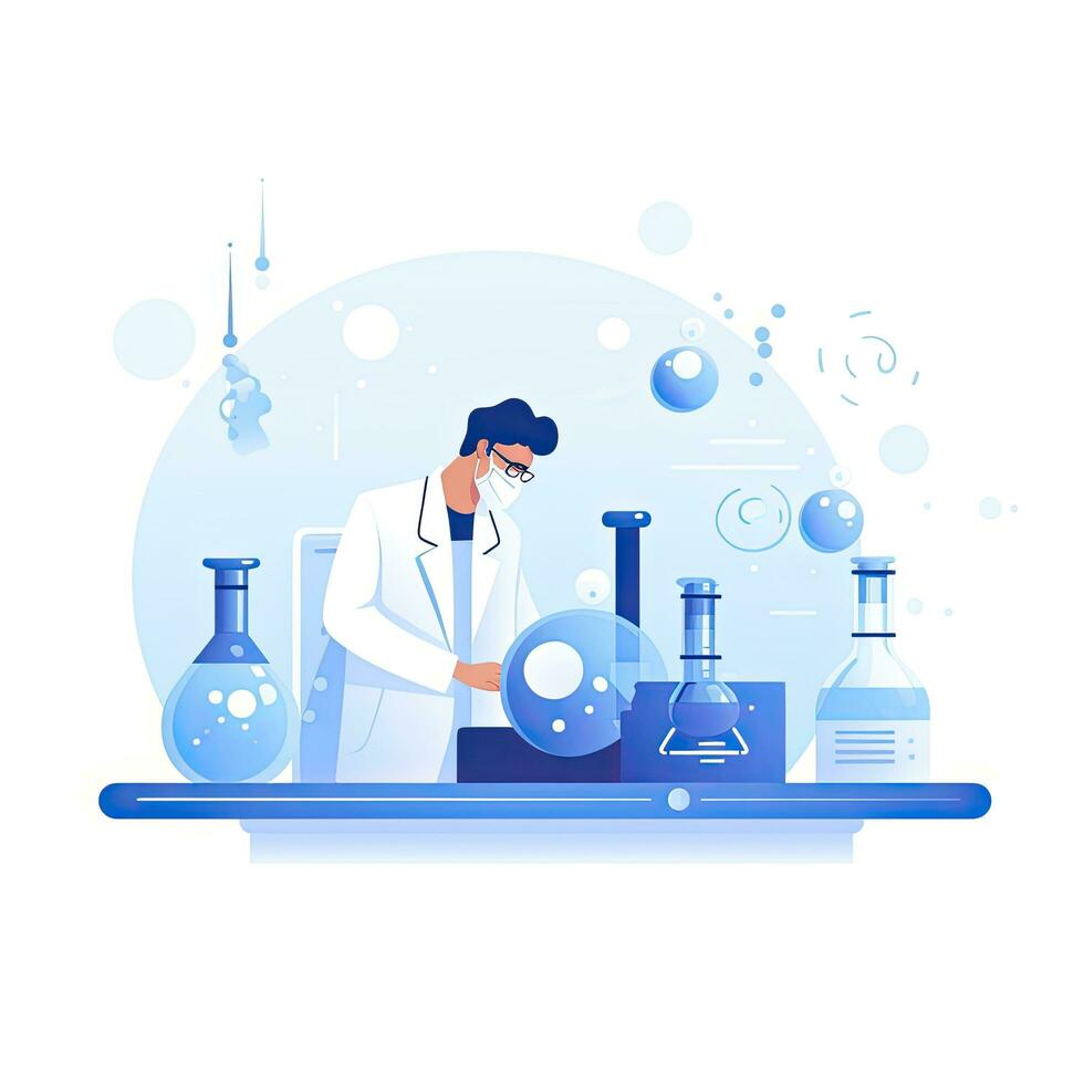 AI generated Minimalist UI illustration of a scientist conducting an experiment in a flat illustration style on a white background photo