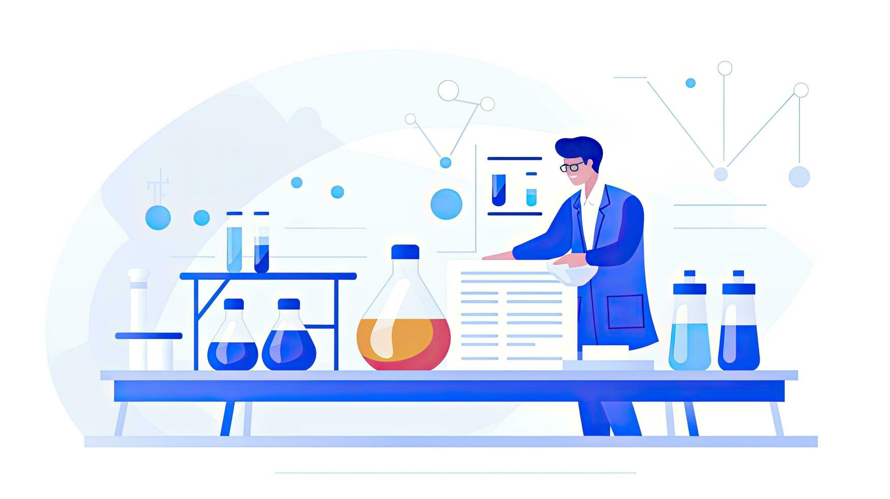 AI generated Minimalist UI illustration of a scientist conducting an experiment in a flat illustration style on a white background photo